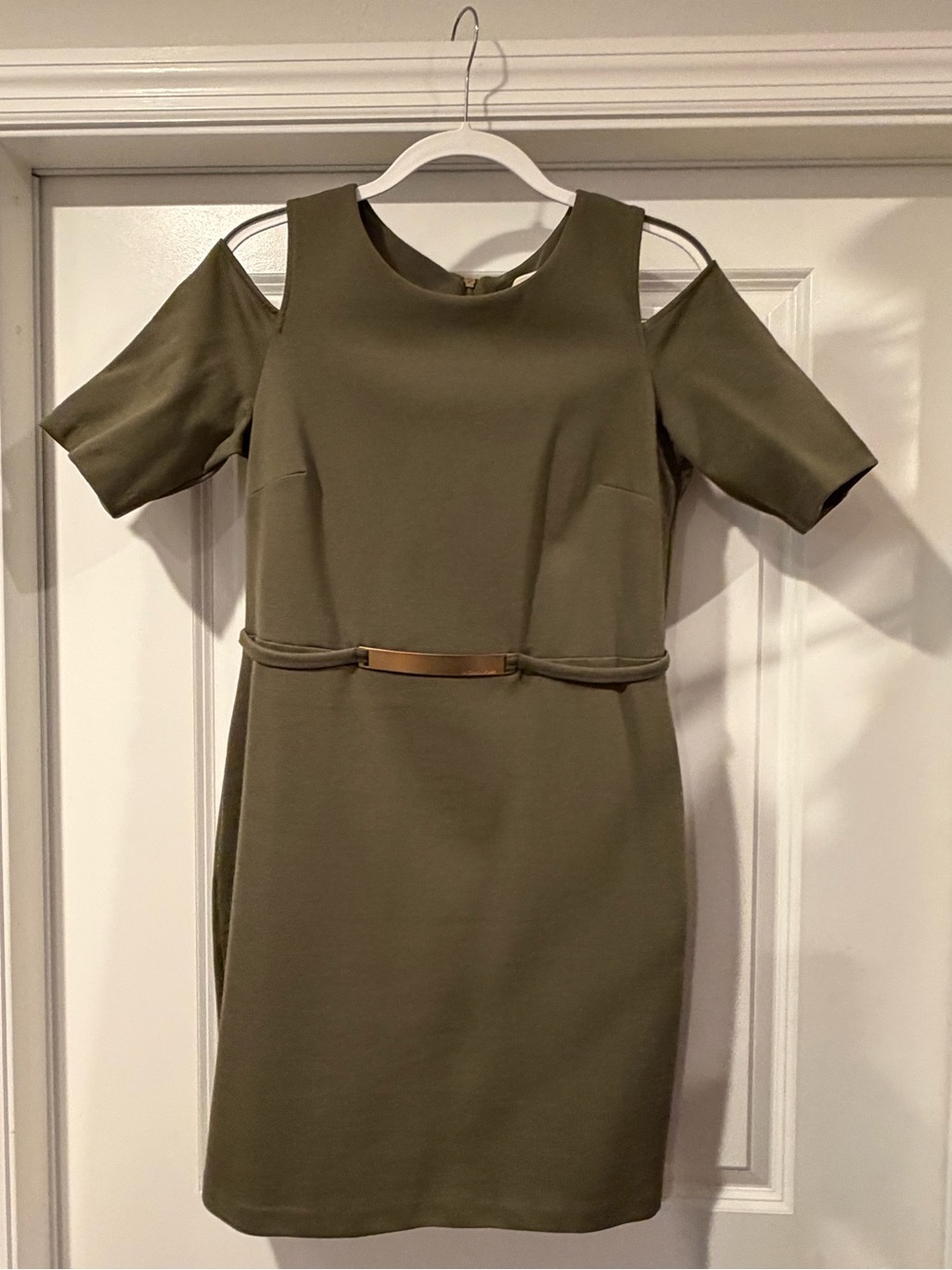 Michael Kors Olive Green Cold-Shoulder Belted Mini Dress